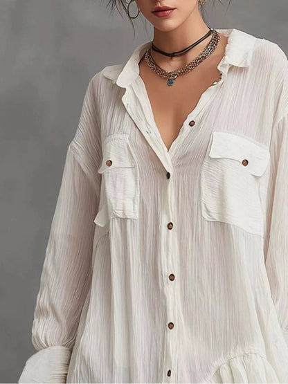 Full Size Button-Down Ruffle Hem Shirt Dress Plus Size - Bitsy Gypsy Boutique