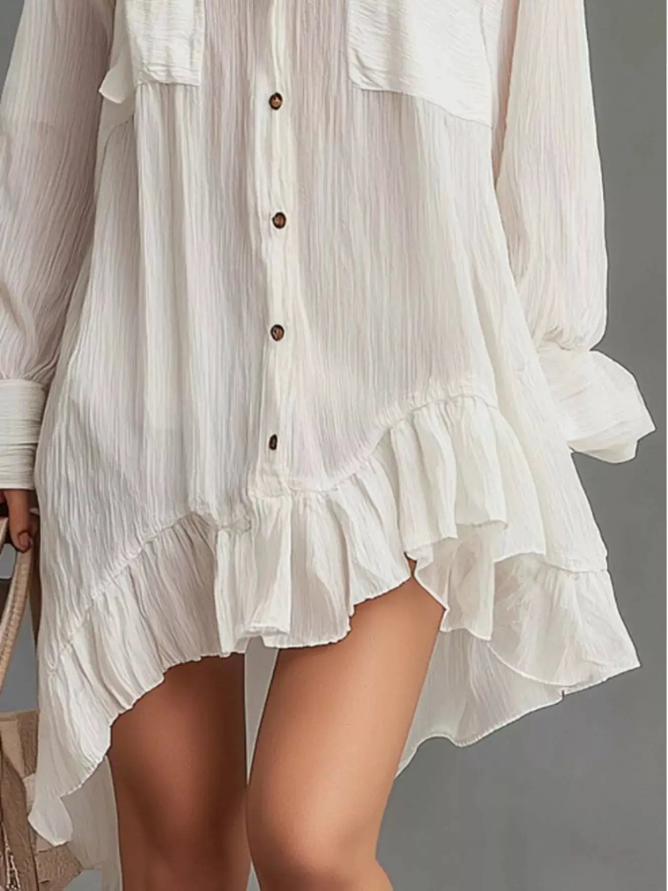 Full Size Button-Down Ruffle Hem Shirt Dress Plus Size - Bitsy Gypsy Boutique