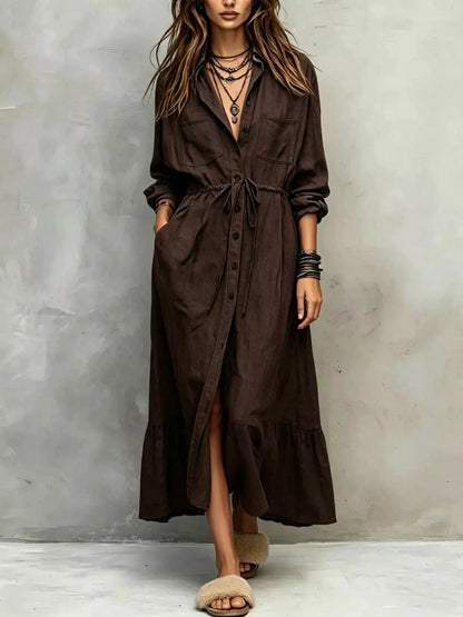Button Front Long Sleeve Shirt Dress by Trendsi