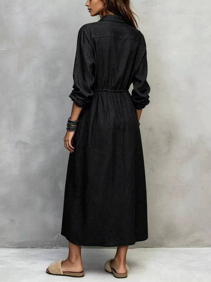 Button Front Long Sleeve Shirt Dress by Trendsi
