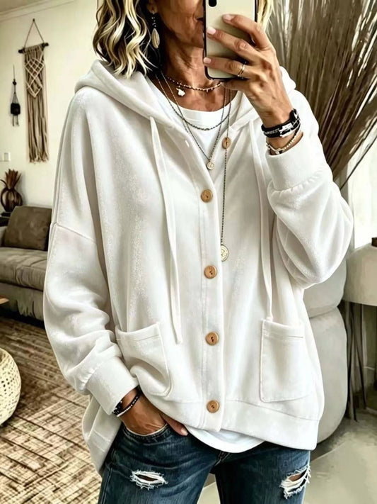 Full Size Casual Button-Down Hooded Outerwear Plus Size - Bitsy Gypsy Boutique