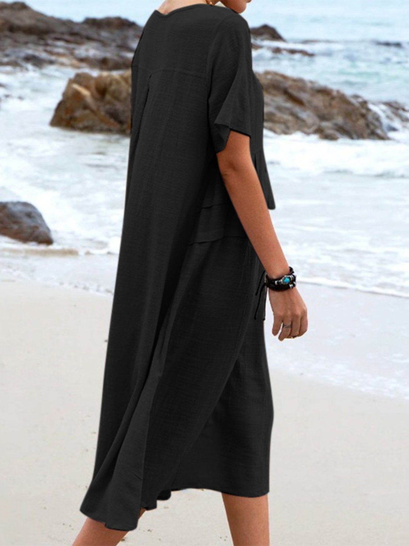 Full Size Casual Linen Blend Midi Dress Plus Size - Bitsy Gypsy Boutique