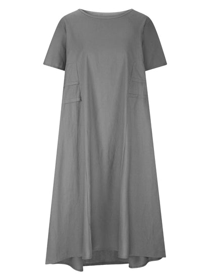 Full Size Casual Linen Blend Midi Dress Plus Size - Bitsy Gypsy Boutique