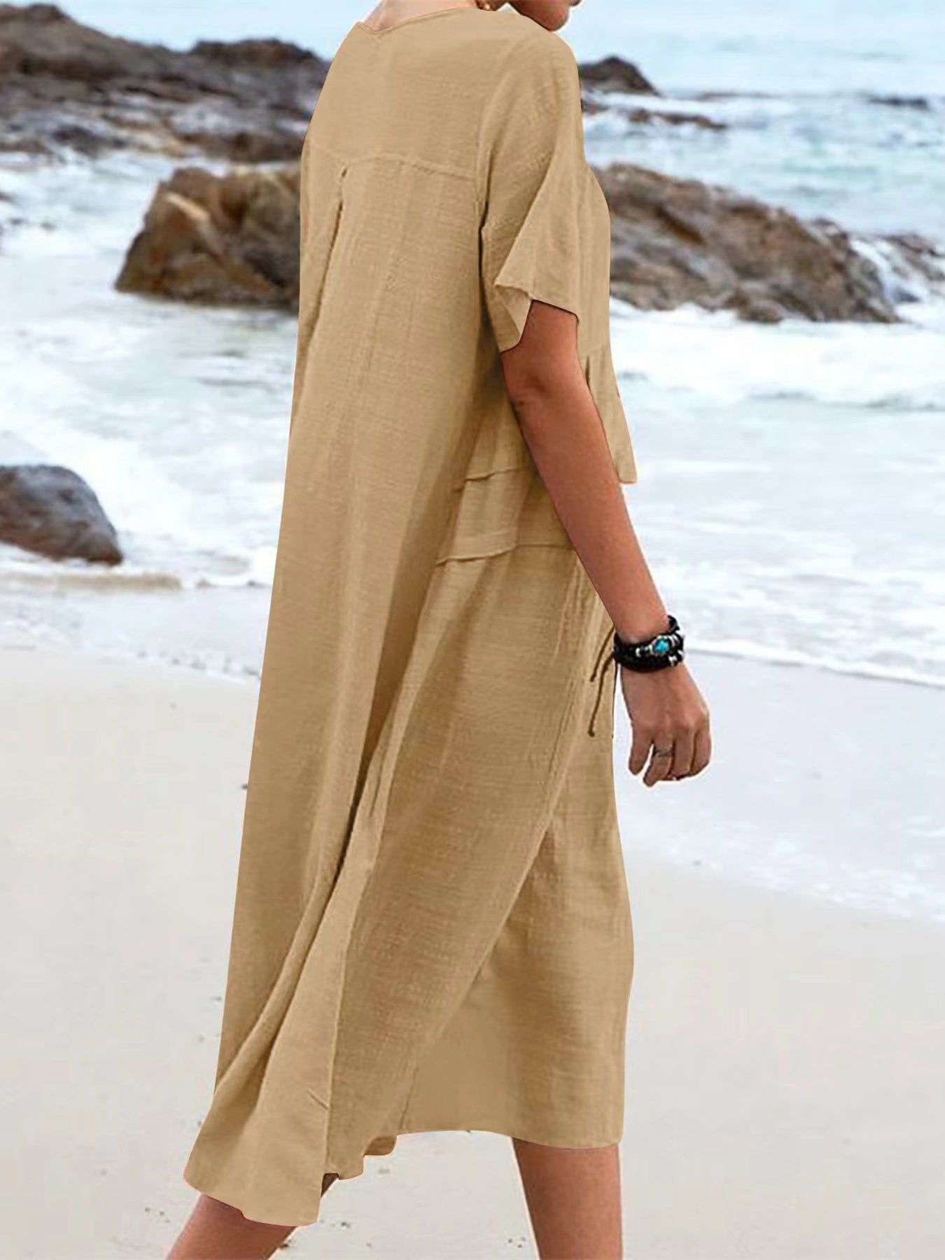 Full Size Casual Linen Blend Midi Dress Plus Size - Bitsy Gypsy Boutique