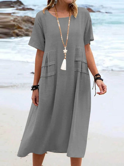 Full Size Casual Linen Blend Midi Dress Plus Size - Bitsy Gypsy Boutique