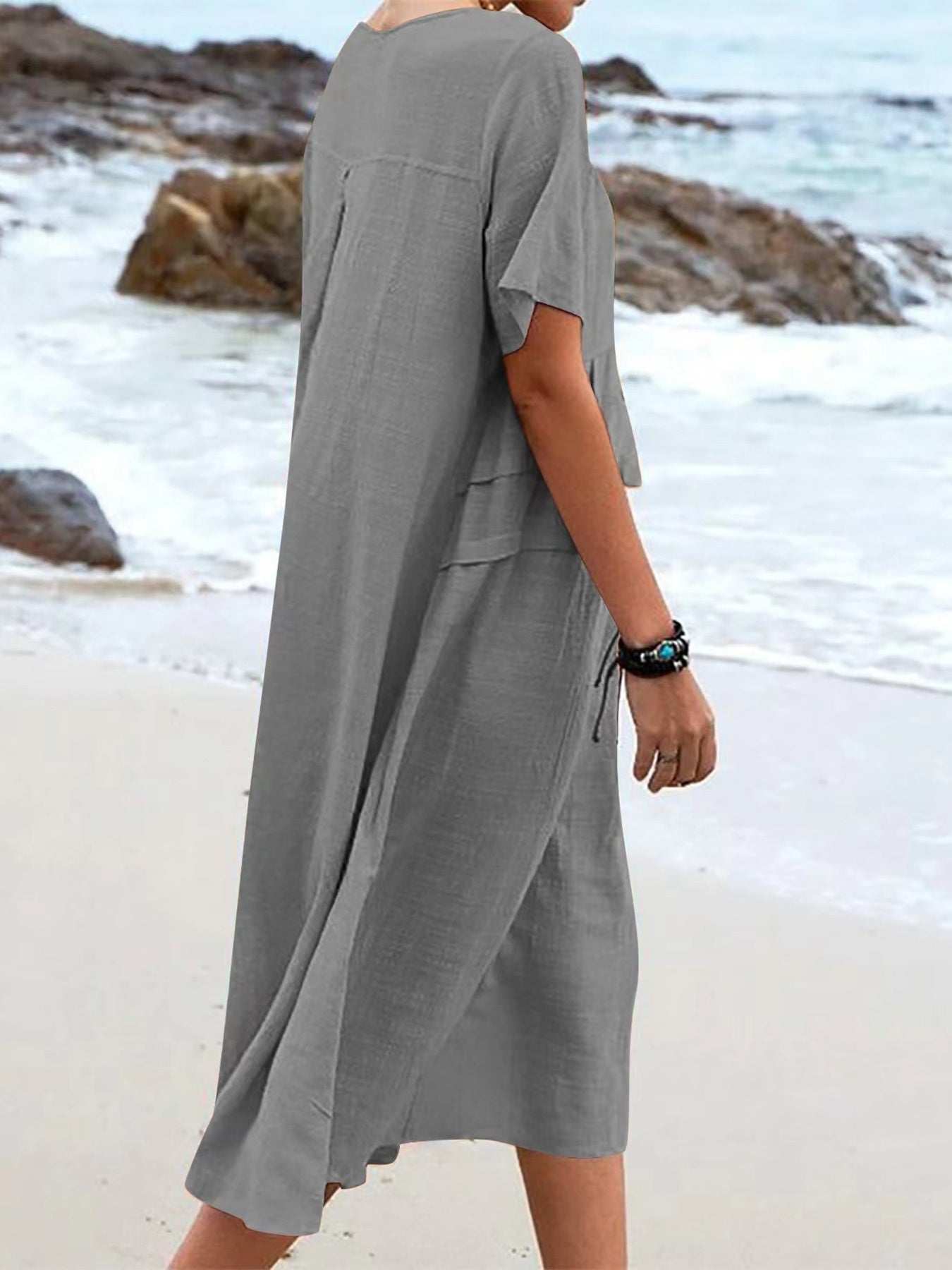 Full Size Casual Linen Blend Midi Dress Plus Size - Bitsy Gypsy Boutique
