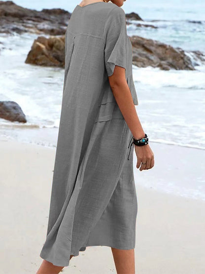 Full Size Casual Linen Blend Midi Dress Plus Size - Bitsy Gypsy Boutique