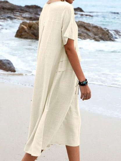 Full Size Casual Linen Blend Midi Dress Plus Size - Bitsy Gypsy Boutique