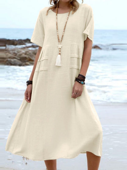 Full Size Casual Linen Blend Midi Dress Plus Size - Bitsy Gypsy Boutique