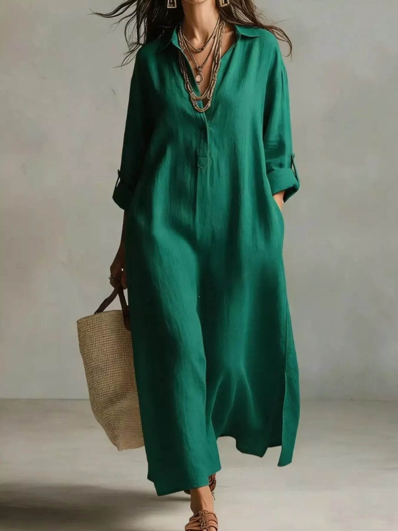 Full Size Casual Midi Shirt Dress Plus Size - Bitsy Gypsy Boutique