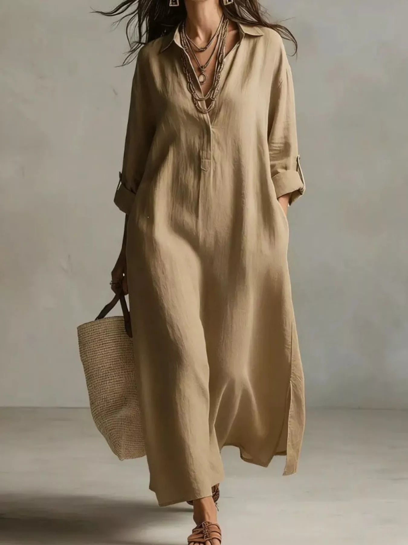 Full Size Casual Midi Shirt Dress Plus Size - Bitsy Gypsy Boutique