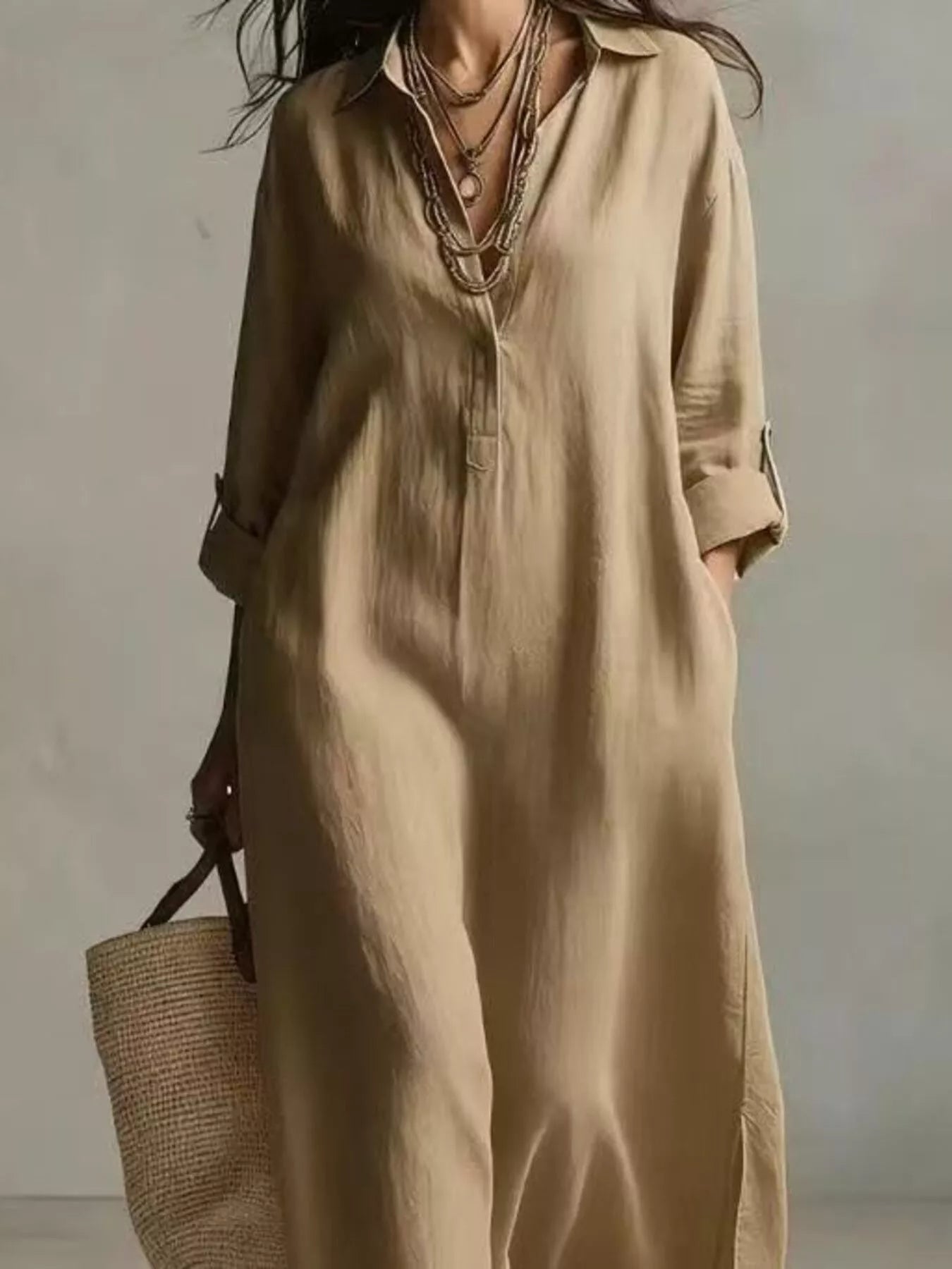 Full Size Casual Midi Shirt Dress Plus Size - Bitsy Gypsy Boutique