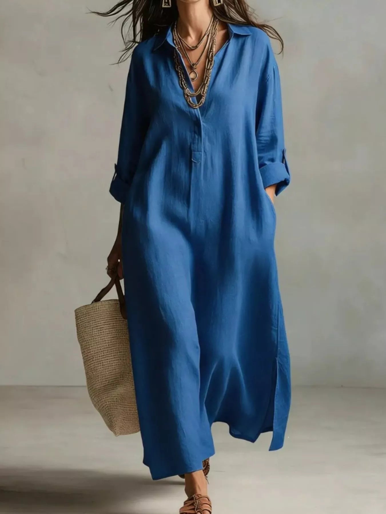 Full Size Casual Midi Shirt Dress Plus Size - Bitsy Gypsy Boutique