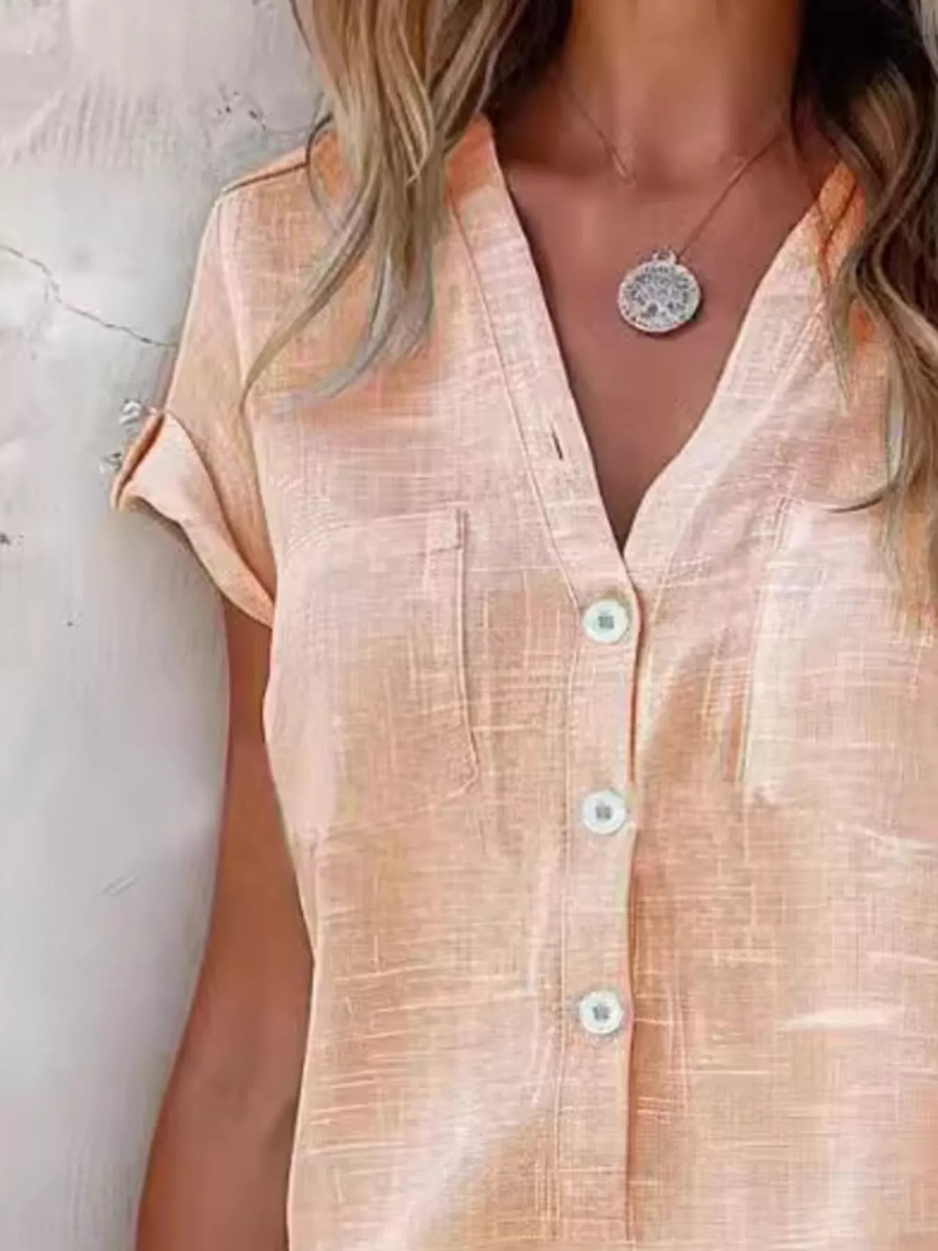 Full Size Casual V-Neck Button-Up Top Plus Size - Bitsy Gypsy Boutique