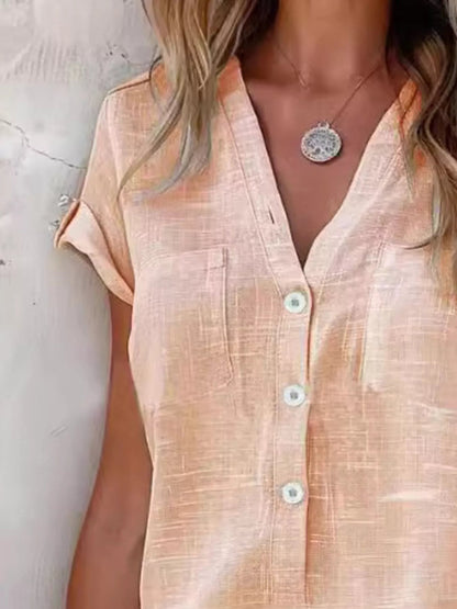 Full Size Casual V-Neck Button-Up Top Plus Size - Bitsy Gypsy Boutique