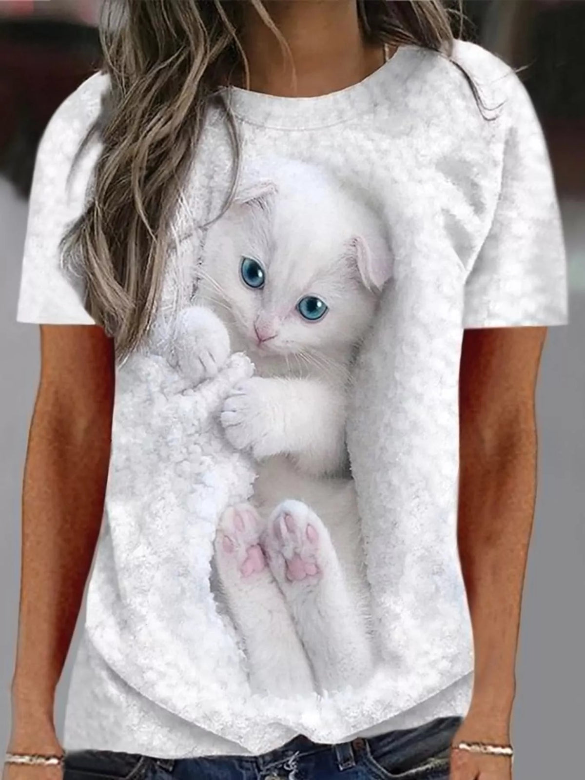 Full Size Cat Graphic Round Neck Top Plus Size - Bitsy Gypsy Boutique