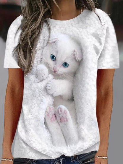 Full Size Cat Graphic Round Neck Top Plus Size - Bitsy Gypsy Boutique