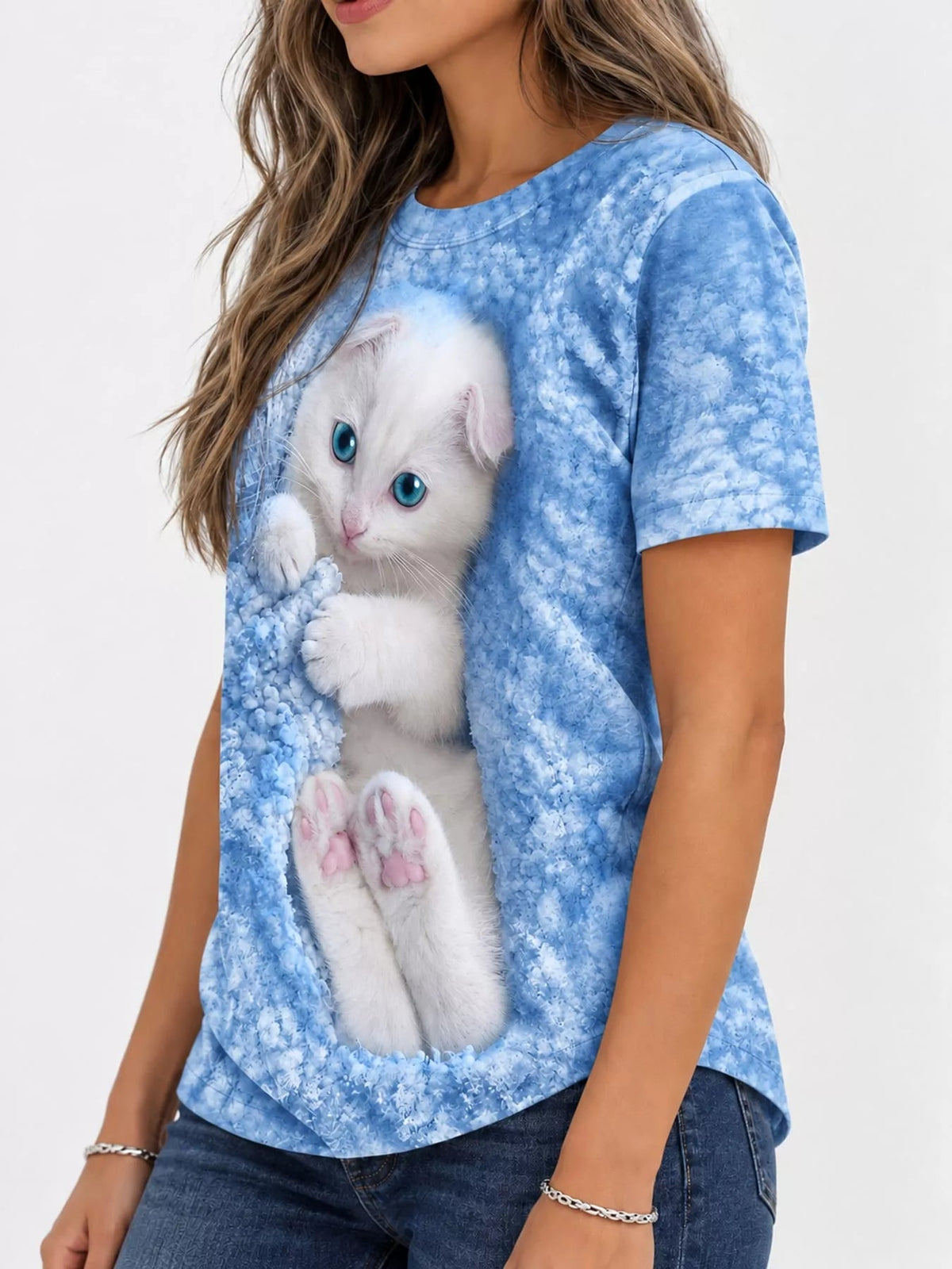 Full Size Cat Graphic Round Neck Top Plus Size - Bitsy Gypsy Boutique