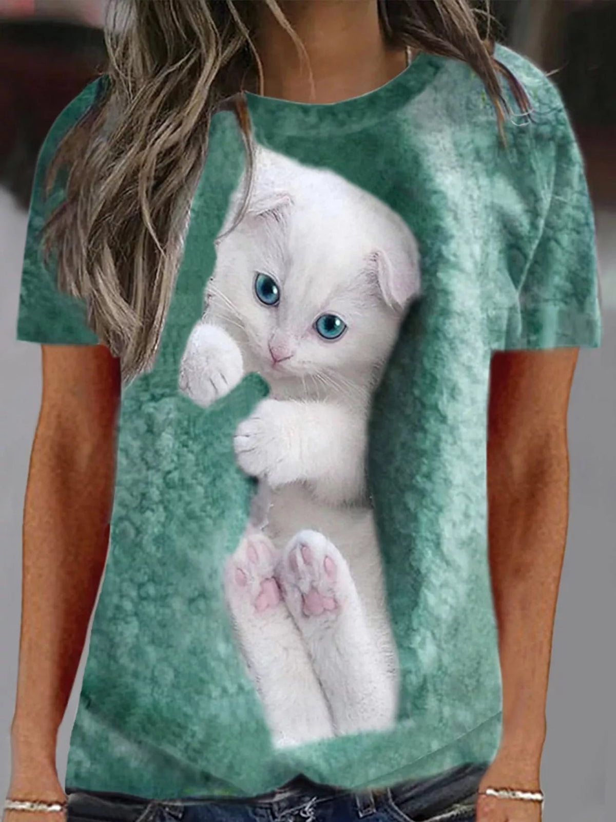 Full Size Cat Graphic Round Neck Top Plus Size - Bitsy Gypsy Boutique