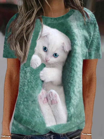 Full Size Cat Graphic Round Neck Top Plus Size - Bitsy Gypsy Boutique