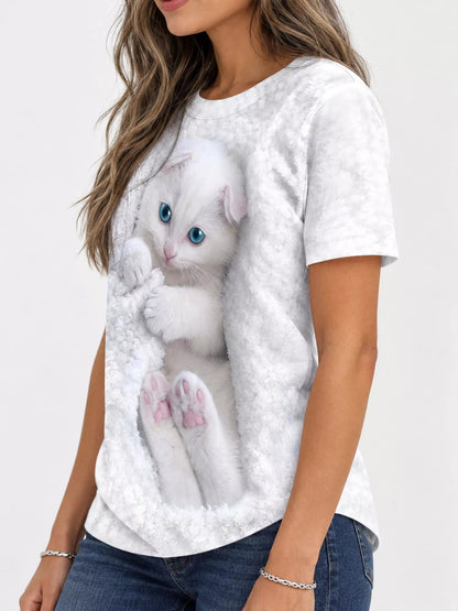 Full Size Cat Graphic Round Neck Top Plus Size - Bitsy Gypsy Boutique
