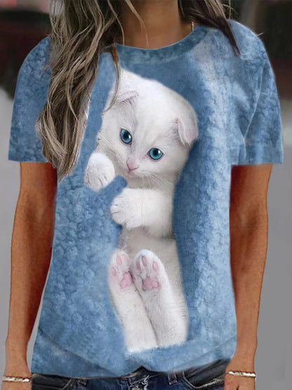 Full Size Cat Graphic Round Neck Top Plus Size - Bitsy Gypsy Boutique