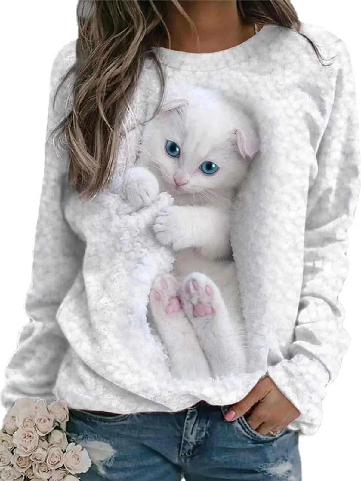 Full Size Cat Graphic Round Neck Top Plus Size - Bitsy Gypsy Boutique