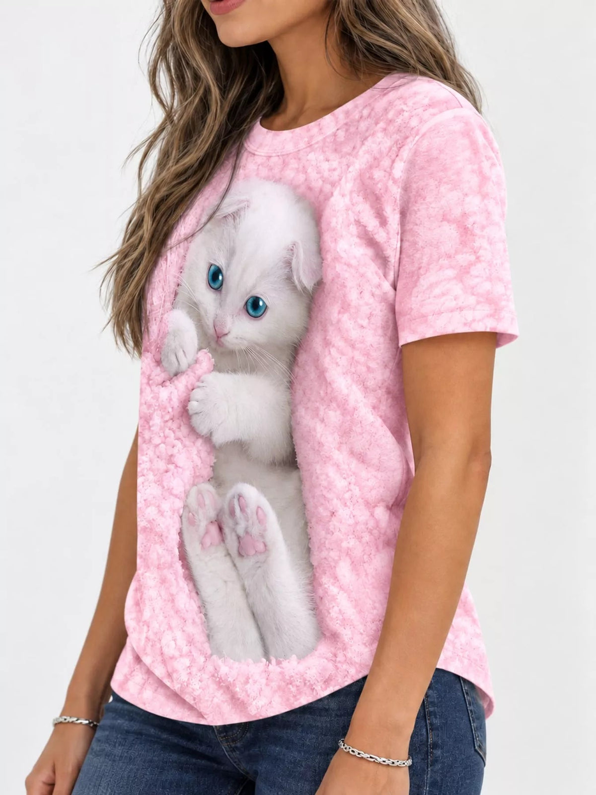 Full Size Cat Graphic Round Neck Top Plus Size - Bitsy Gypsy Boutique