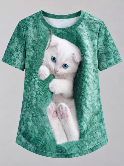 Full Size Cat Graphic Round Neck Top Plus Size - Bitsy Gypsy Boutique