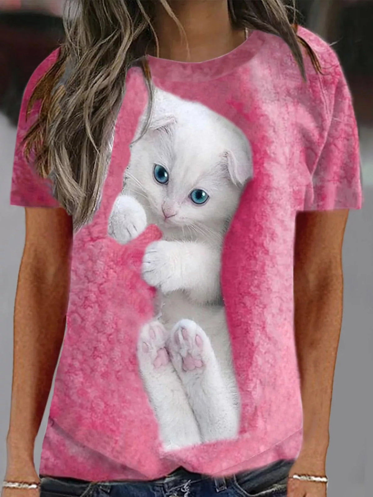 Full Size Cat Graphic Round Neck Top Plus Size - Bitsy Gypsy Boutique