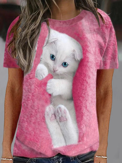 Full Size Cat Graphic Round Neck Top Plus Size - Bitsy Gypsy Boutique