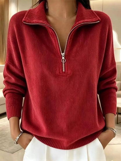 Full Size Corduroy Quarter-Zip Sweatshirt Plus Size - Bitsy Gypsy Boutique