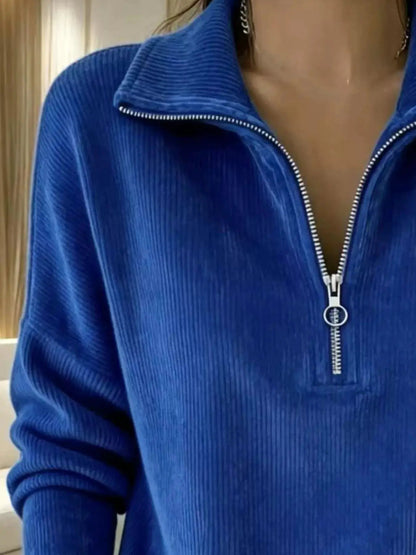 Full Size Corduroy Quarter-Zip Sweatshirt Plus Size - Bitsy Gypsy Boutique