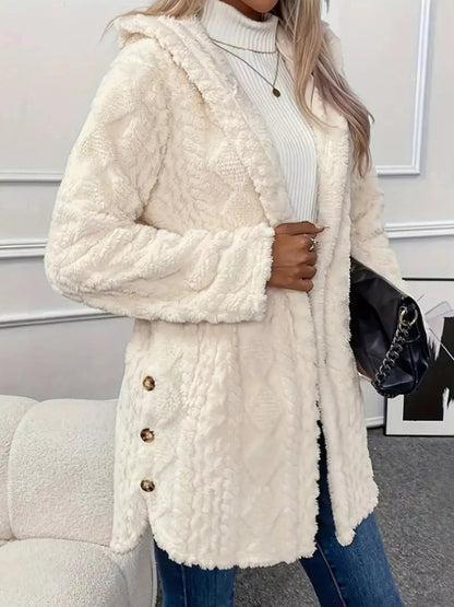 Full Size Cozy Cable-Knit Faux Fur Hooded Outerwear Plus Size - Bitsy Gypsy Boutique