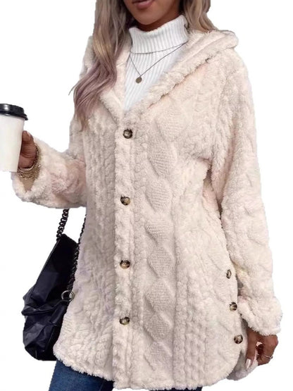 Full Size Cozy Cable-Knit Faux Fur Hooded Outerwear Plus Size - Bitsy Gypsy Boutique