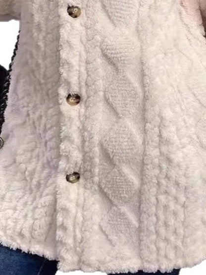 Full Size Cozy Cable-Knit Faux Fur Hooded Outerwear Plus Size - Bitsy Gypsy Boutique