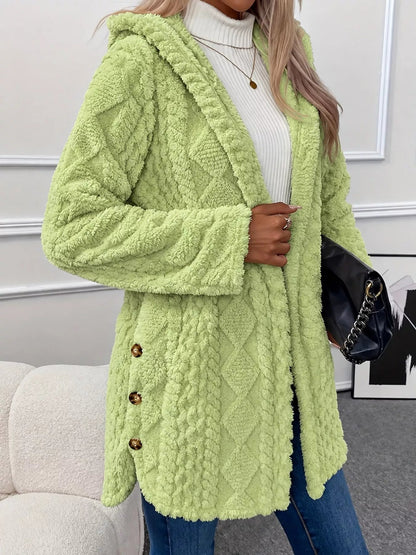 Full Size Cozy Cable-Knit Faux Fur Hooded Outerwear Plus Size - Bitsy Gypsy Boutique