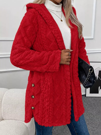 Full Size Cozy Cable-Knit Faux Fur Hooded Outerwear Plus Size - Bitsy Gypsy Boutique