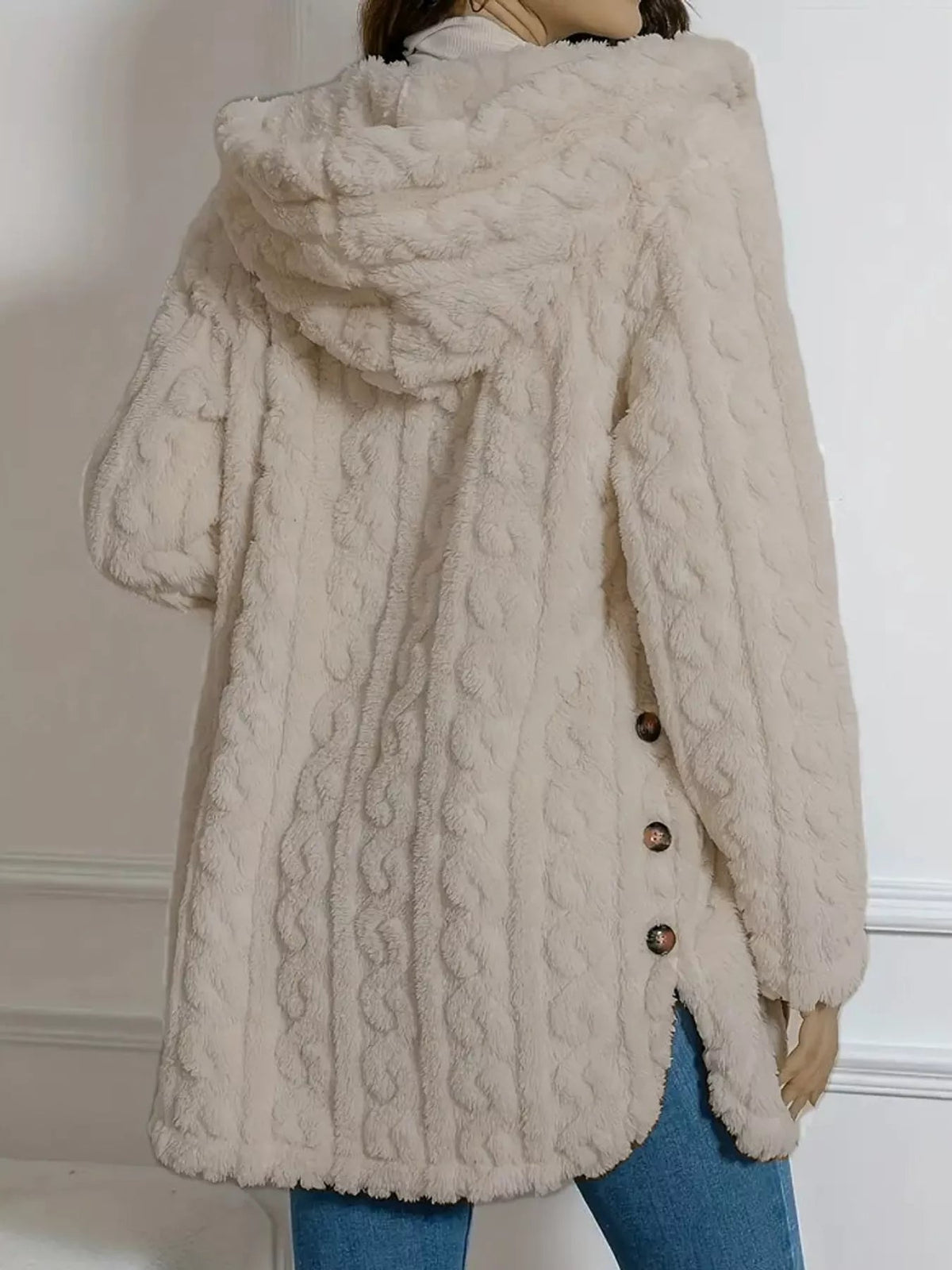 Full Size Cozy Cable-Knit Faux Fur Hooded Outerwear Plus Size - Bitsy Gypsy Boutique