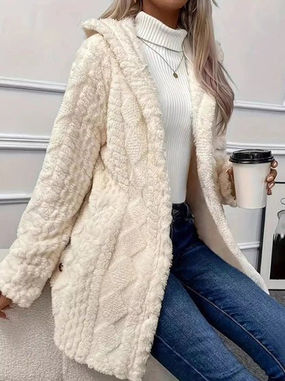Full Size Cozy Cable-Knit Faux Fur Hooded Outerwear Plus Size - Bitsy Gypsy Boutique