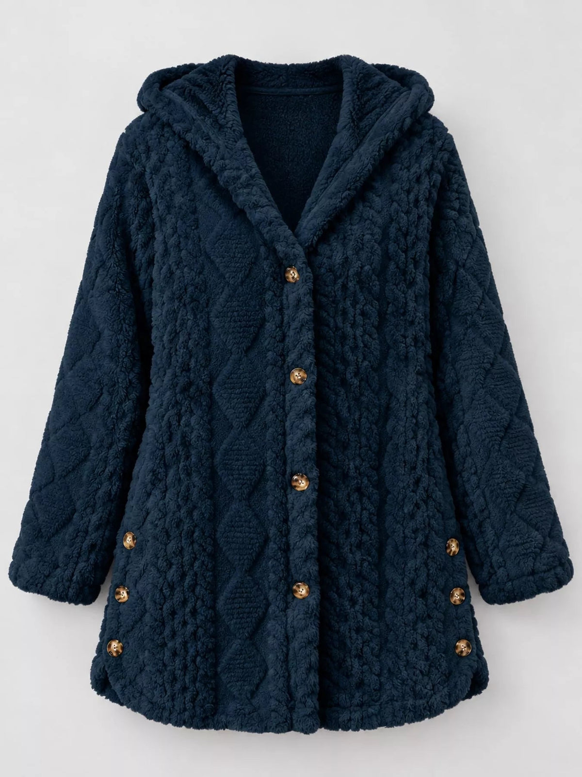 Full Size Cozy Cable-Knit Faux Fur Hooded Outerwear Plus Size - Bitsy Gypsy Boutique