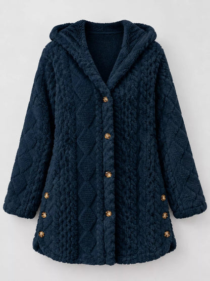 Full Size Cozy Cable-Knit Faux Fur Hooded Outerwear Plus Size - Bitsy Gypsy Boutique