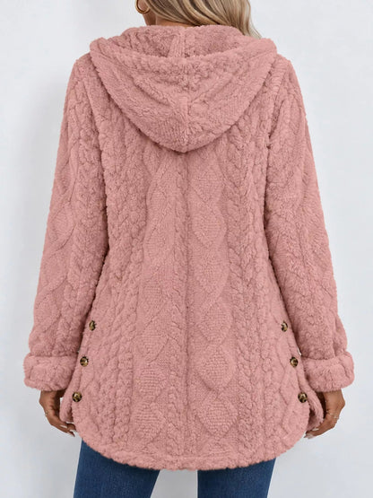 Full Size Cozy Cable-Knit Faux Fur Hooded Outerwear Plus Size - Bitsy Gypsy Boutique