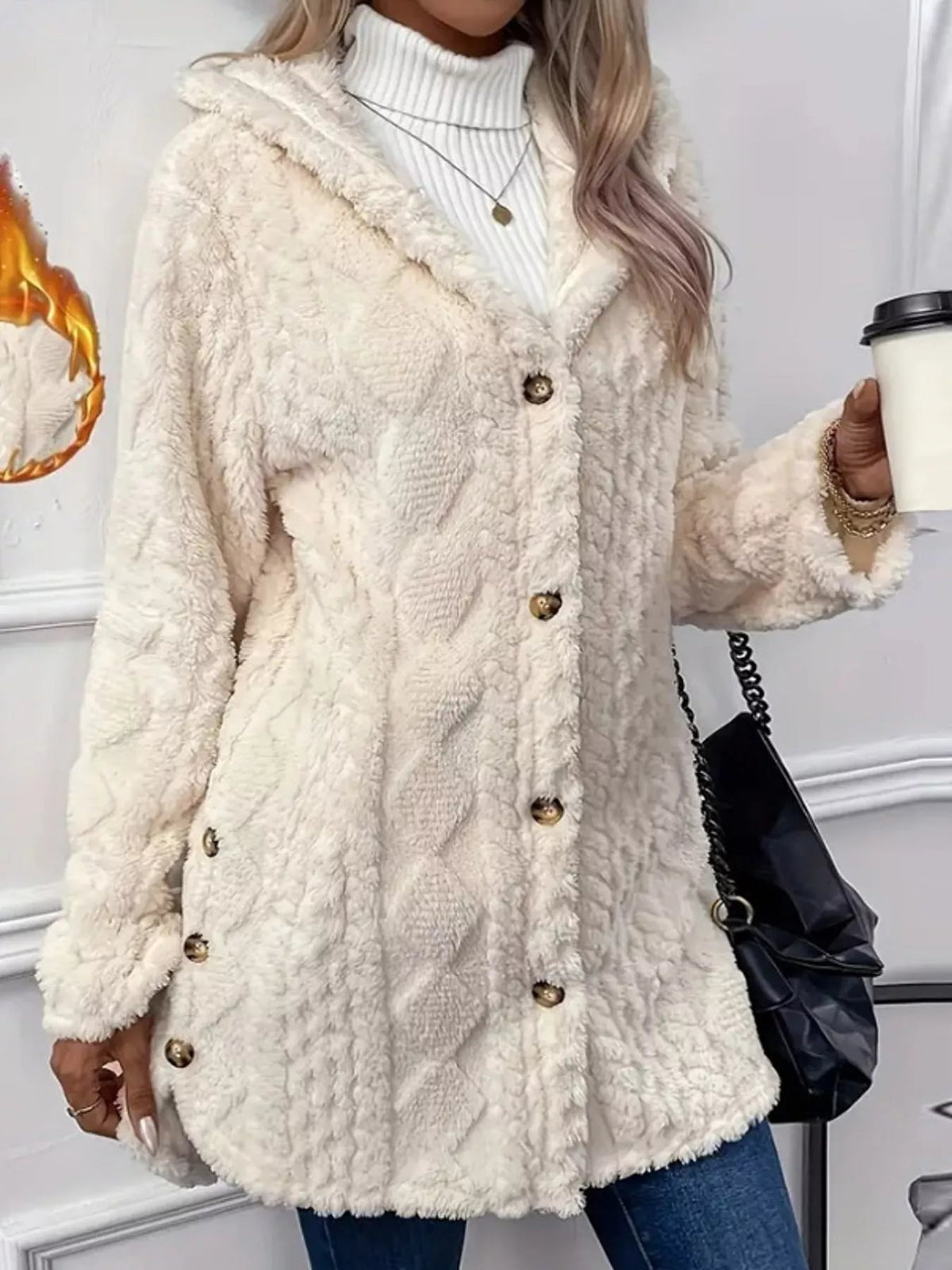 Full Size Cozy Cable-Knit Faux Fur Hooded Outerwear Plus Size - Bitsy Gypsy Boutique