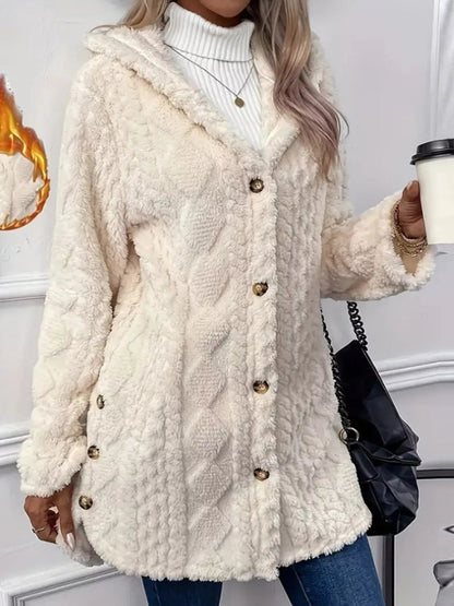 Full Size Cozy Cable-Knit Faux Fur Hooded Outerwear Plus Size - Bitsy Gypsy Boutique