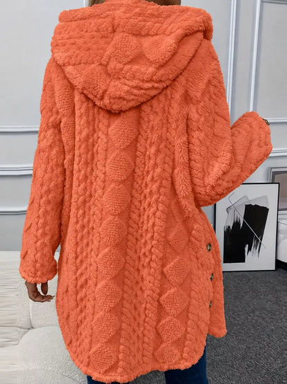 Full Size Cozy Cable-Knit Faux Fur Hooded Outerwear Plus Size - Bitsy Gypsy Boutique