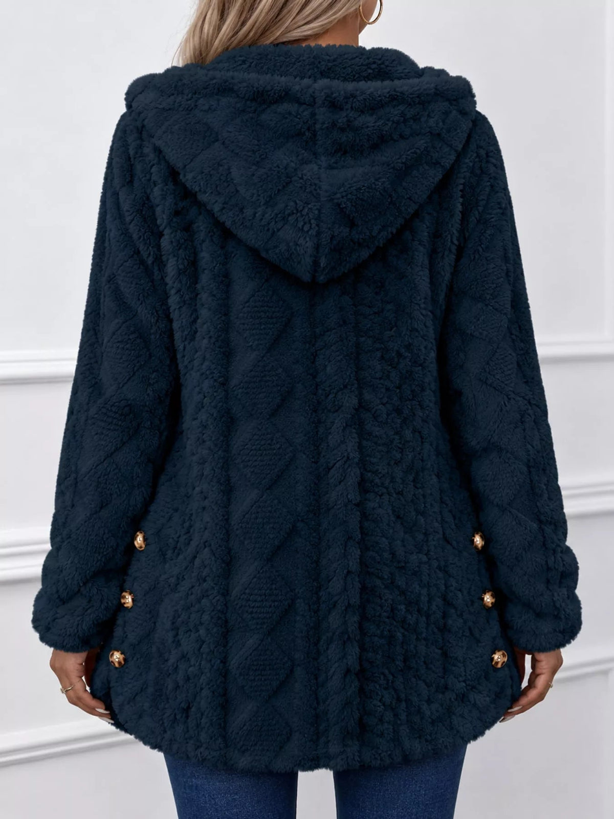 Full Size Cozy Cable-Knit Faux Fur Hooded Outerwear Plus Size - Bitsy Gypsy Boutique