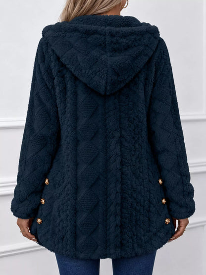 Full Size Cozy Cable-Knit Faux Fur Hooded Outerwear Plus Size - Bitsy Gypsy Boutique