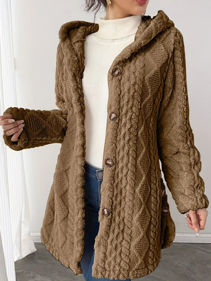 Full Size Cozy Cable-Knit Faux Fur Hooded Outerwear Plus Size - Bitsy Gypsy Boutique