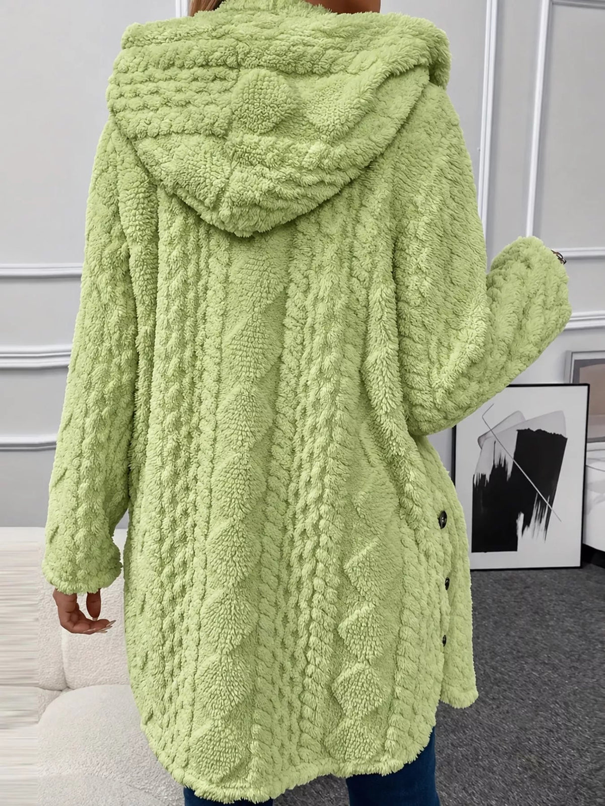 Full Size Cozy Cable-Knit Faux Fur Hooded Outerwear Plus Size - Bitsy Gypsy Boutique